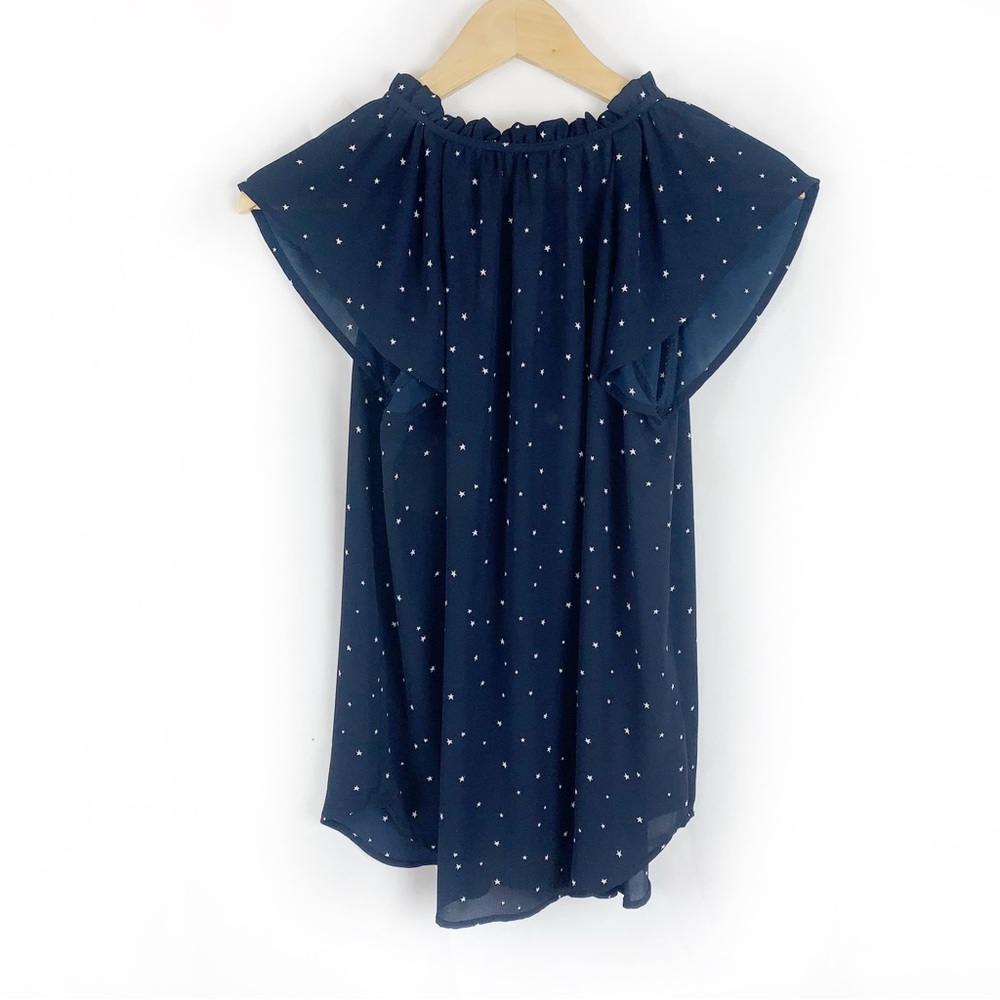LOFT Navy Star Print Ruffle Blouse - Picture 6 of 8